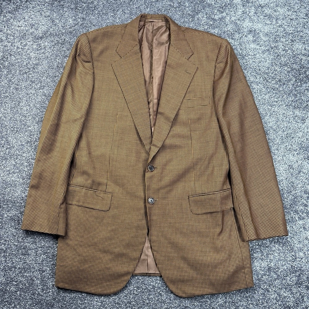 Belvest Blazer Mens 44L Brown Houndstooth Super 100s Wool Italian Sport Coat